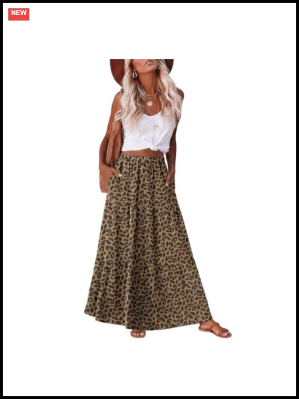 High Waist Tiered Maxi Skirt Flowy A-Line Pockets Summer Beach Skirt